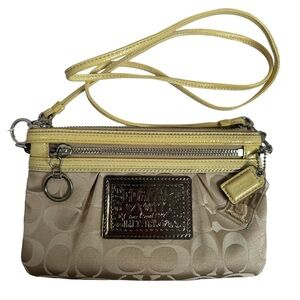 Coach Poppy Y2K Yellow Leather and Khaki Jacquard Signature Mini Crossbody - EUC